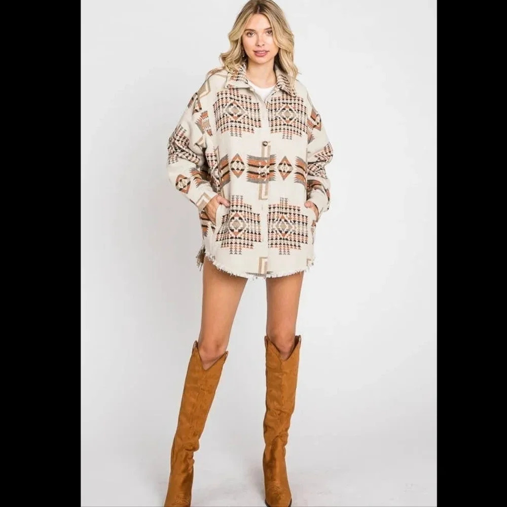 New! Boho Aztec Button Down Jacket - Picture 6 of 8
